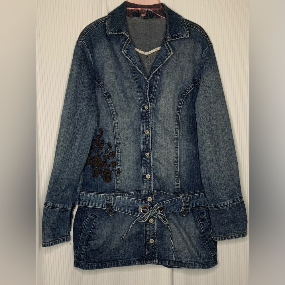 Blue Denim Jean Jacket with Drawstring Waist